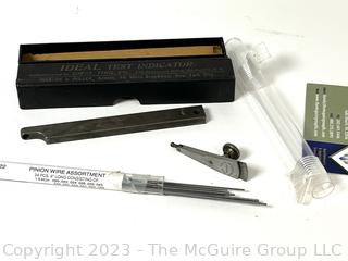 Watchmakers Tools including Ideal Test Indicator and Pinion Wire Assortment