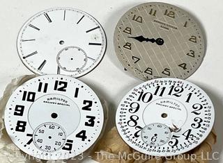 (4) Enamel Pocket Watch Faces including Railway.  Railfans.