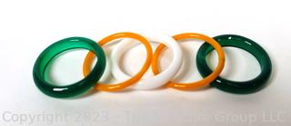 Four (4) Glass Stackable Ring in Green Yellow and White