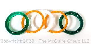 Four (4) Glass Stackable Ring in Green Yellow and White