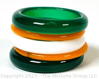 Four (4) Glass Stackable Ring in Green Yellow and White