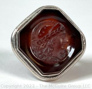 Intaglio Carved Stone Ring Bezel Set in Sterling Silver