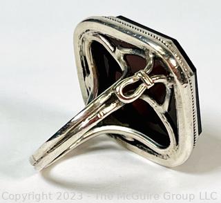 Intaglio Carved Stone Ring Bezel Set in Sterling Silver