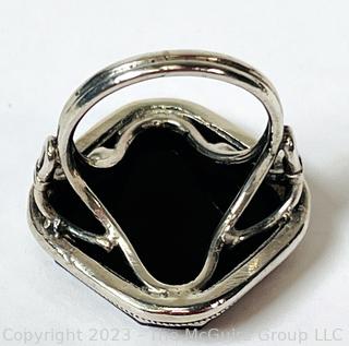 Intaglio Carved Stone Ring Bezel Set in Sterling Silver