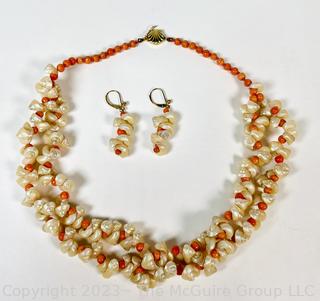 Small Shell with Coral Beads and 14Kt Gold Findings. 