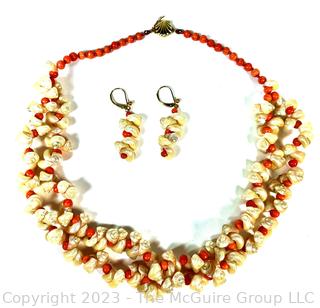 Small Shell with Coral Beads and 14Kt Gold Findings. 