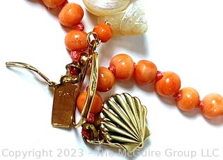 Small Shell with Coral Beads and 14Kt Gold Findings. 