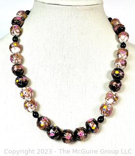 Venetian Wedding Cake Art Glass Bead Necklace