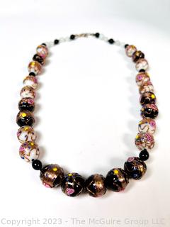 Venetian Wedding Cake Art Glass Bead Necklace