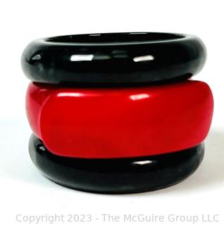 Three (3) Red and Black Glass Stackable Rings