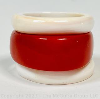 Three (3) Red and White Glass Stackable Rings