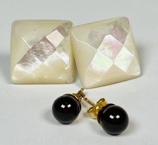 Two (2) Pairs of Earrings - Mother of Pearl and Garnet with 14kt Gold Findings