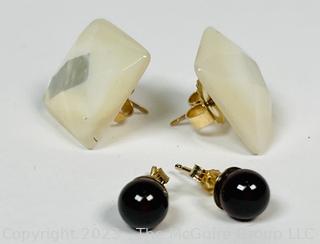 Two (2) Pairs of Earrings - Mother of Pearl and Garnet with 14kt Gold Findings