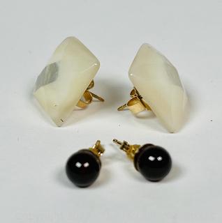 Two (2) Pairs of Earrings - Mother of Pearl and Garnet with 14kt Gold Findings