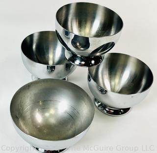 Art Deco Chrome Serving Tray with Chase Double Bowl Serving Dish With Carrying Handle and Cocktail Glasses. 