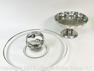 Two (2) Pewter and Glass Serving Pieces