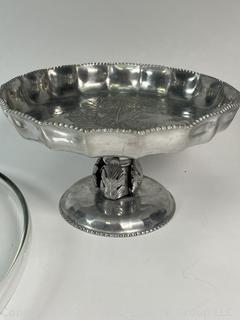 Two (2) Pewter and Glass Serving Pieces