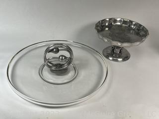 Two (2) Pewter and Glass Serving Pieces