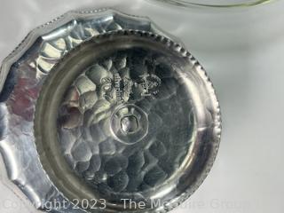 Two (2) Pewter and Glass Serving Pieces