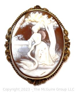 NOTE WEIGHT CHANGE. Victorian Carved Pink Shell Cameo Brooch and Pendant in 14k Gold Surround. Total Weight is 14.5 Grams, not 3 Grams as described earlier 11-2-23 16:33pm ET