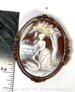 NOTE WEIGHT CHANGE. Victorian Carved Pink Shell Cameo Brooch and Pendant in 14k Gold Surround. Total Weight is 14.5 Grams, not 3 Grams as described earlier 11-2-23 16:33pm ET