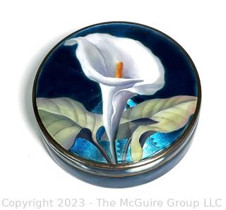 Blue Guilloche Enamel Trinket Box Decorated with Calla Lily .