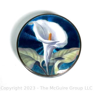 Blue Guilloche Enamel Trinket Box Decorated with Calla Lily .