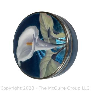 Blue Guilloche Enamel Trinket Box Decorated with Calla Lily .