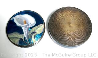 Blue Guilloche Enamel Trinket Box Decorated with Calla Lily .