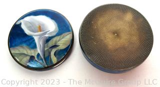 Blue Guilloche Enamel Trinket Box Decorated with Calla Lily .