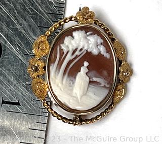 NOTE CHANGE IN WEIGHT Small Victorian Carved Pink Shell Cameo Brooch and Pendant in 14k Gold Surround. Total Weight is 3 Grams, not 15 Grams as earlier described 11-2-23 16:32pm ET