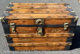 Refinished Early American Flat Top Steamers Trunk, Fabric Lined.  32" L x 17" W x 20"T