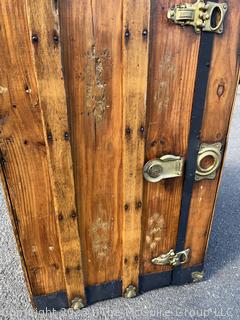 Refinished Early American Flat Top Steamers Trunk, Fabric Lined.  32" L x 17" W x 20"T