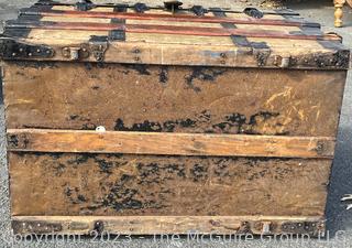 19th Century Flat Top Steamer Trunk, Unlined.  Includes note with Provenance. "Mary Isabelle Tabb marries Charles Alexander Stewart, Norfolk County, Virginia, in December 1887.  Trunk brought to Falls Church on Norfolk-Washington steamer. " Measures 32w x 20d x 23" height