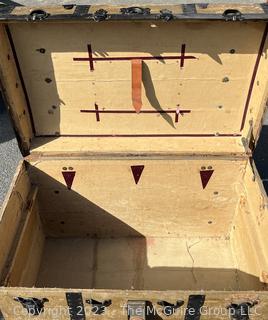 19th Century Flat Top Steamer Trunk, Unlined.  Includes note with Provenance. "Mary Isabelle Tabb marries Charles Alexander Stewart, Norfolk County, Virginia, in December 1887.  Trunk brought to Falls Church on Norfolk-Washington steamer. " Measures 32w x 20d x 23" height