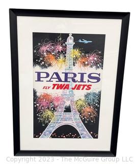 Large Framed TWA Original 1960s Airline Travel Poster of Paris by David Klein.  39" x 53"