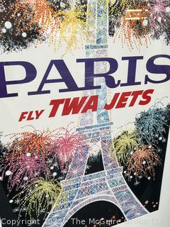 Large Framed TWA Original 1960s Airline Travel Poster of Paris by David Klein.  39" x 53"