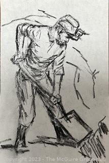 Three (3) Black & White Hand Drawn Sketches of Men in Action. Each measure 2.5 x 3 3/4"