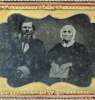 Quarterplate Daguerreotype of Man and Wife. Measures 4 1/4 x 3 1/4"