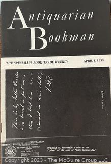 Five (5) Issues of "Antiquarian Bookman" Magazine 1951, 52 and 53