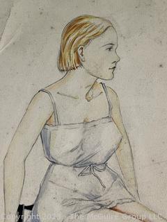 Unframed Paint on Paper of Seated Woman Titled "Fran" Signed by Artist (JJL) Libertini, 1932. 7" x 13".