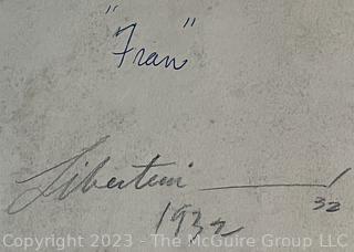 Unframed Paint on Paper of Seated Woman Titled "Fran" Signed by Artist (JJL) Libertini, 1932. 7" x 13".