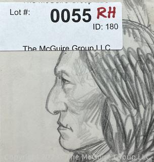 Pencil Sketch of Chief Sitting Bull signed EW 1923. Measures 3.5 x 4 3/4"