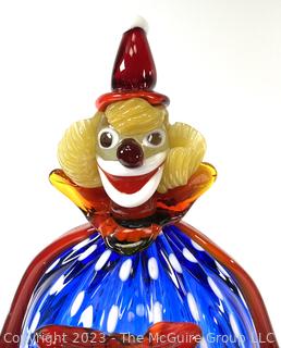 Murano Italian Hand Blown Glass Clown Figurine. Measures 22" tall.