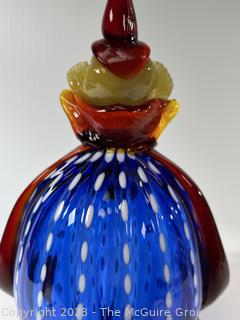 Murano Italian Hand Blown Glass Clown Figurine. Measures 22" tall.