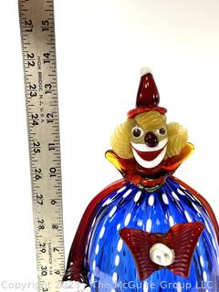 Murano Italian Hand Blown Glass Clown Figurine. Measures 22" tall.