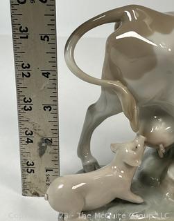 Lladro Cow with Pig No. 4640 Porcelain Figurine. 6" tall