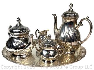 German Silver Plated Tea Set with Serving Tray, Lined with Porcelain (some damage)