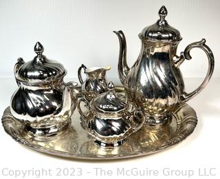 German Silver Plated Tea Set with Serving Tray, Lined with Porcelain (some damage)