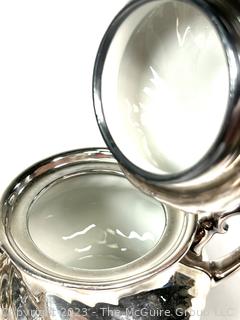 German Silver Plated Tea Set with Serving Tray, Lined with Porcelain (some damage)